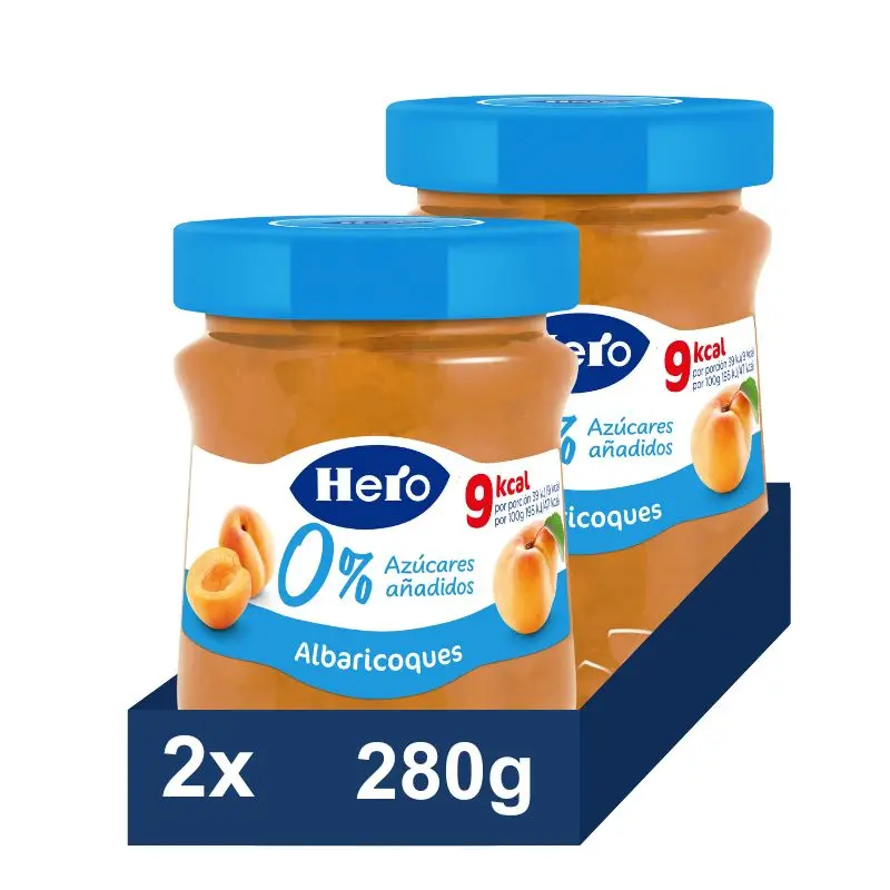 Hero. Mermelada de Albaricoque, 0% Azúcar añadido. Pack 2x280g