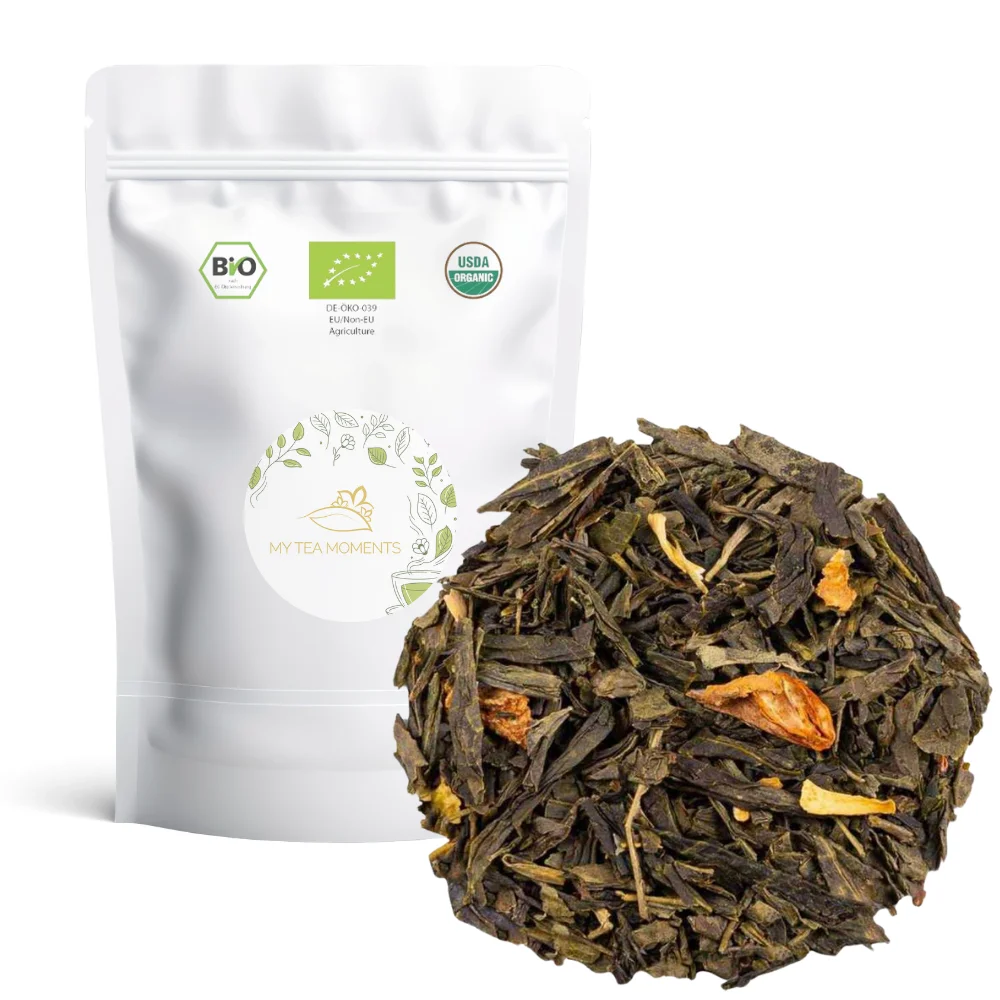 Al-Andalus Green Tea in Bulk 100 Grams - My Tea Moments - Sustainable Cultivation - Natural Ingredients: Chinese Sencha Green Tea Combined with Orange Blossom, Quince, Orange.