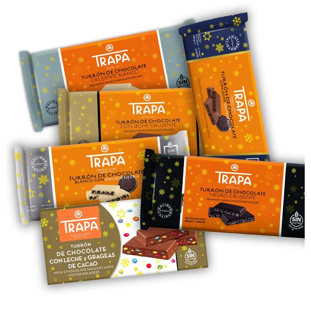 Lote Turron Trapa Crujiente - 6 Turrones Trapa Crujiente (Suchard): Chocolate con leche - Chocolate Blanco - Chocolate Blanco - Choco con Oreo - Blanco con Oreo - Chocolate con Lacasitos.