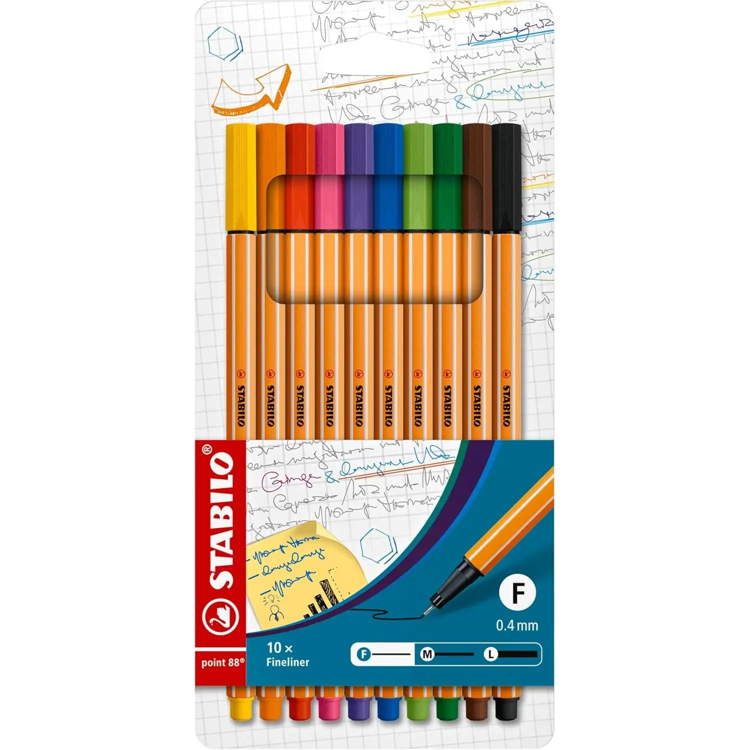 STABILO - Rotulador punta fina STABILO point 88, Estuche con 10 colores surtidos calidad garantizada