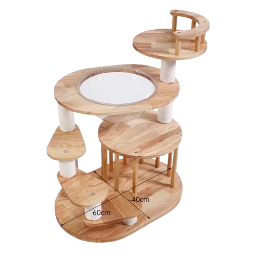 Cature, Árbol para gatos, Torre para gatos, Madera maciza (pino), cuerda de algodón blanco, tubo de cartón rígido, lámina de acrílico 60cm*40cm*76cm
