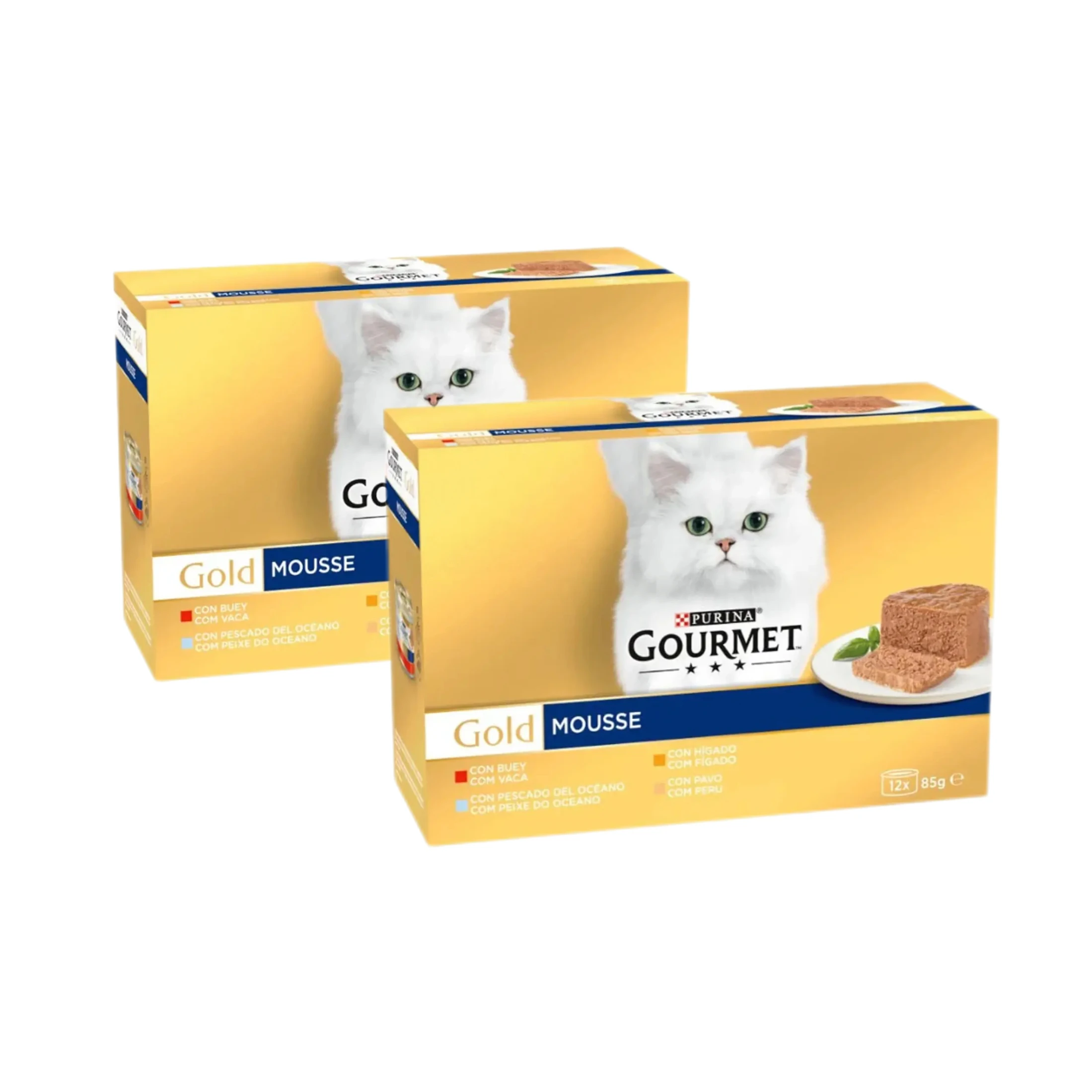 GOURMET - Gold [PACK AHORRO] (24x85 gr) - Mousse Pack Surtido (Buey, Pescado del Océano, Hígado y Pavo) (2 Cajas de 12x85 gr)