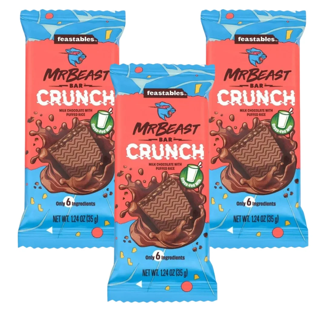 Mr Beast Feastables Tabla de Chocolate Crunch 60gr- Pack 3