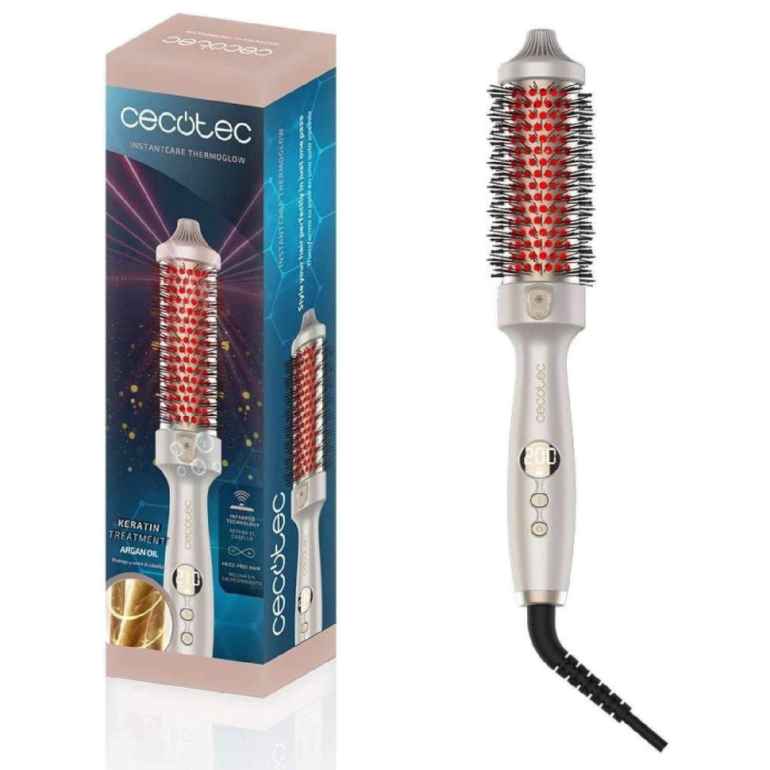 Cecotec Cepillo Térmico Alisador y Moldeador de Puntas con Infrarrojos y Tecnología Iónica InstantCare ThermoGlow. 70W