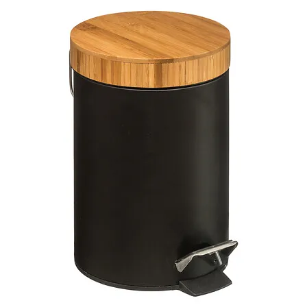 Natureo 3 L Black Bamboo Metal Pedal Trash Bucket