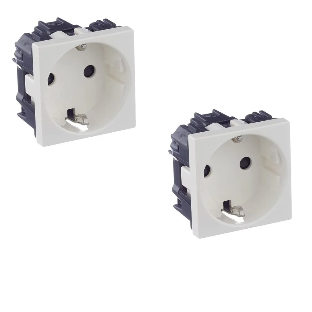 Base de enchufe Schuko Niessen Zenit N2288BL Blanco, Pack 2 Unidades, Enchufe Con Dispositivo Seguridad y Embornamiento a Tornillo, 16 A 250V 45x45 mm 2 módulos