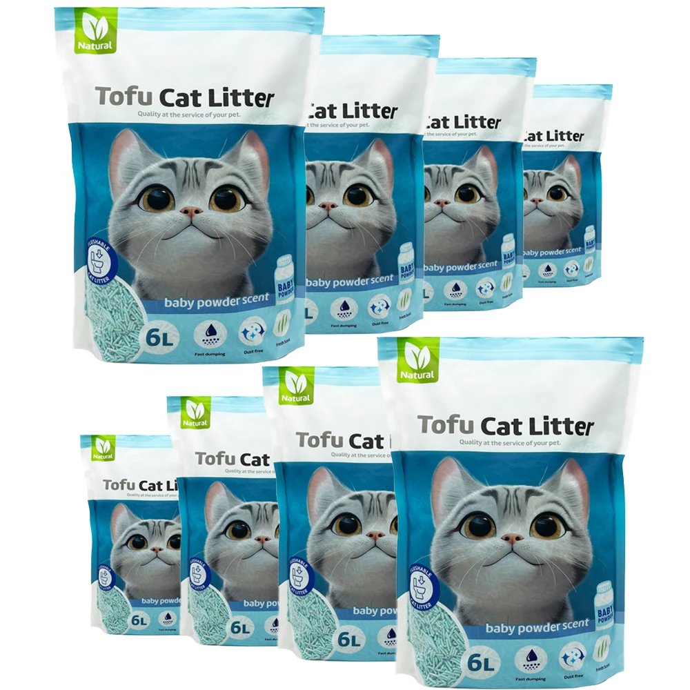 8Pcs Arena Aglomerante para Gatos Arena de Tofu para Gatos sin Polvo Fácil de Aglomerar Controla los Olores se Lanza en el Inodoro Sabor Baby Powder