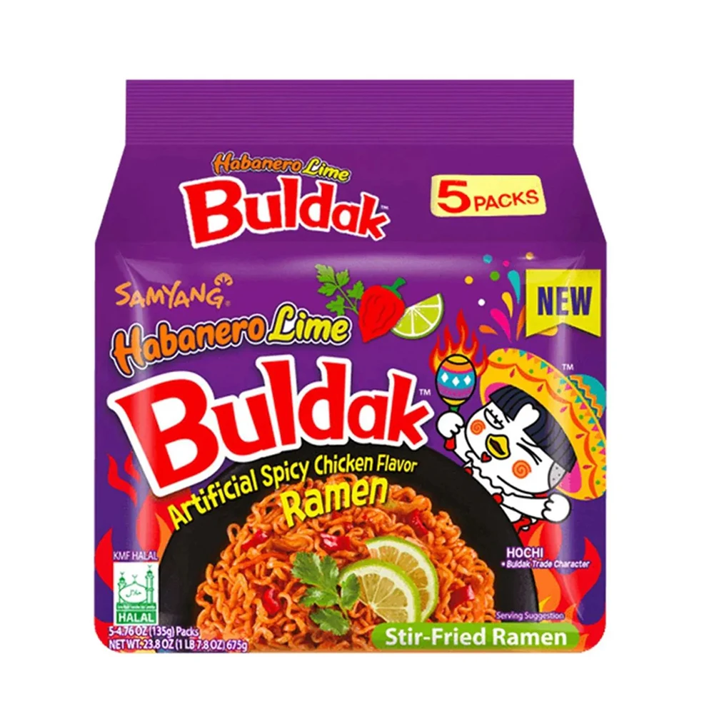 Ramen Coreano Picante Samyang Buldak Habanero Lima – Fideos Instantáneos Sabor Pollo Picante 135g x 5