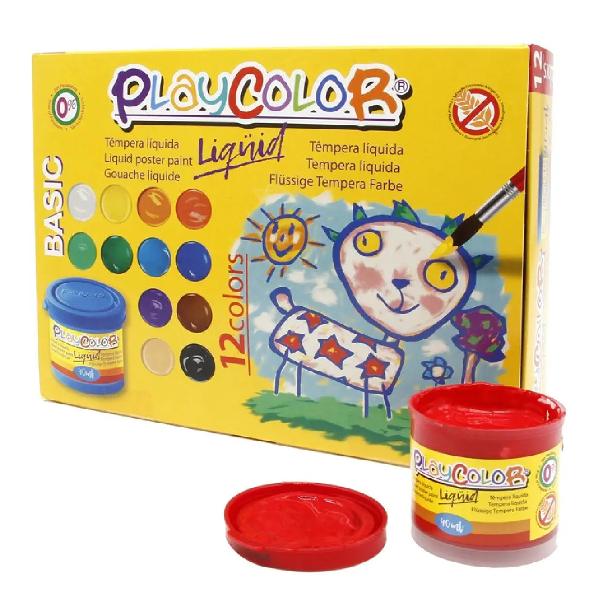 PLAYCOLOR. Tempera liquida 12 botes de 40 ml. Colores básicos