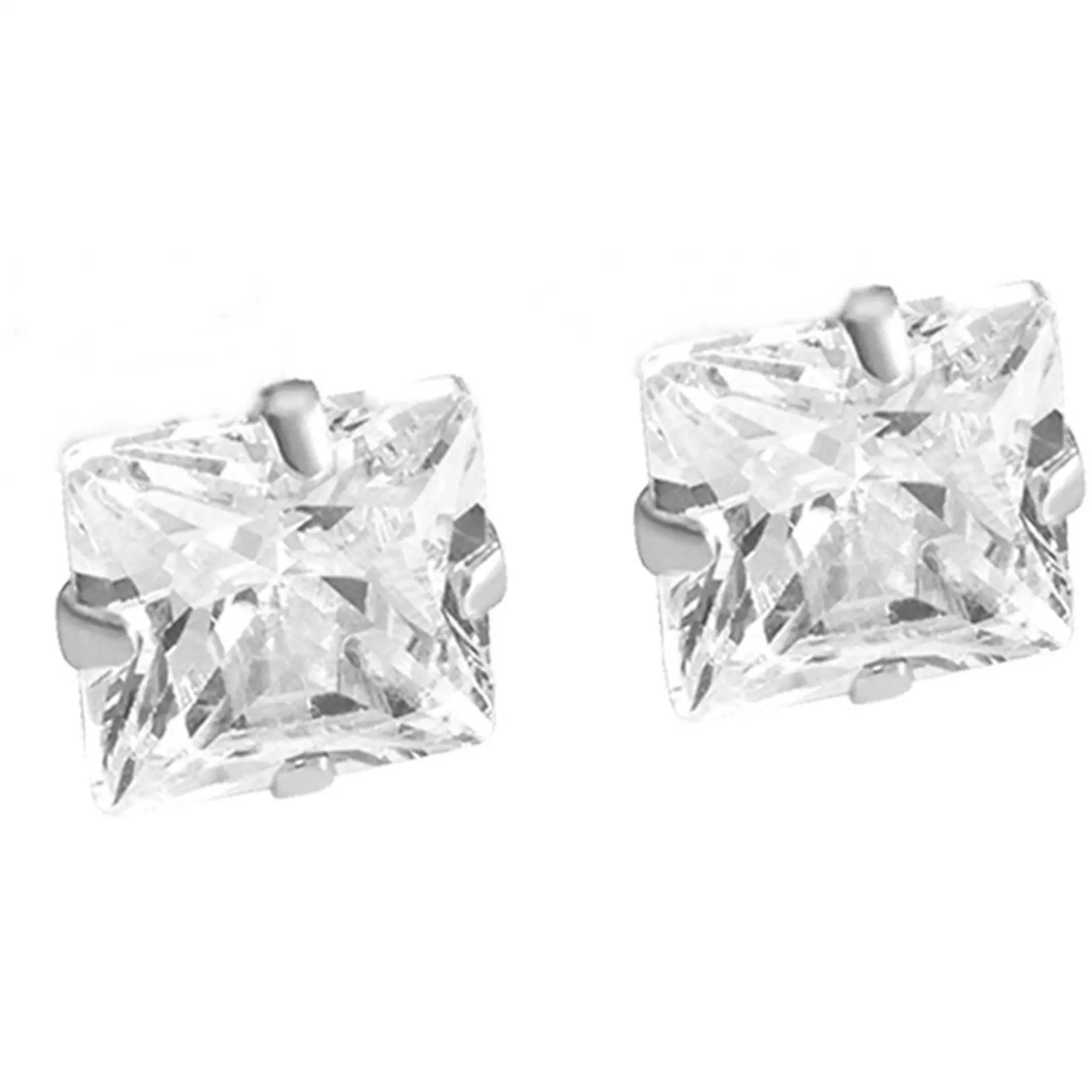 ENTREPLATA Pendientes de Plata de Ley 925 para Mujer con Circonita Blanca Cuadrada de 5 X 5 Mm