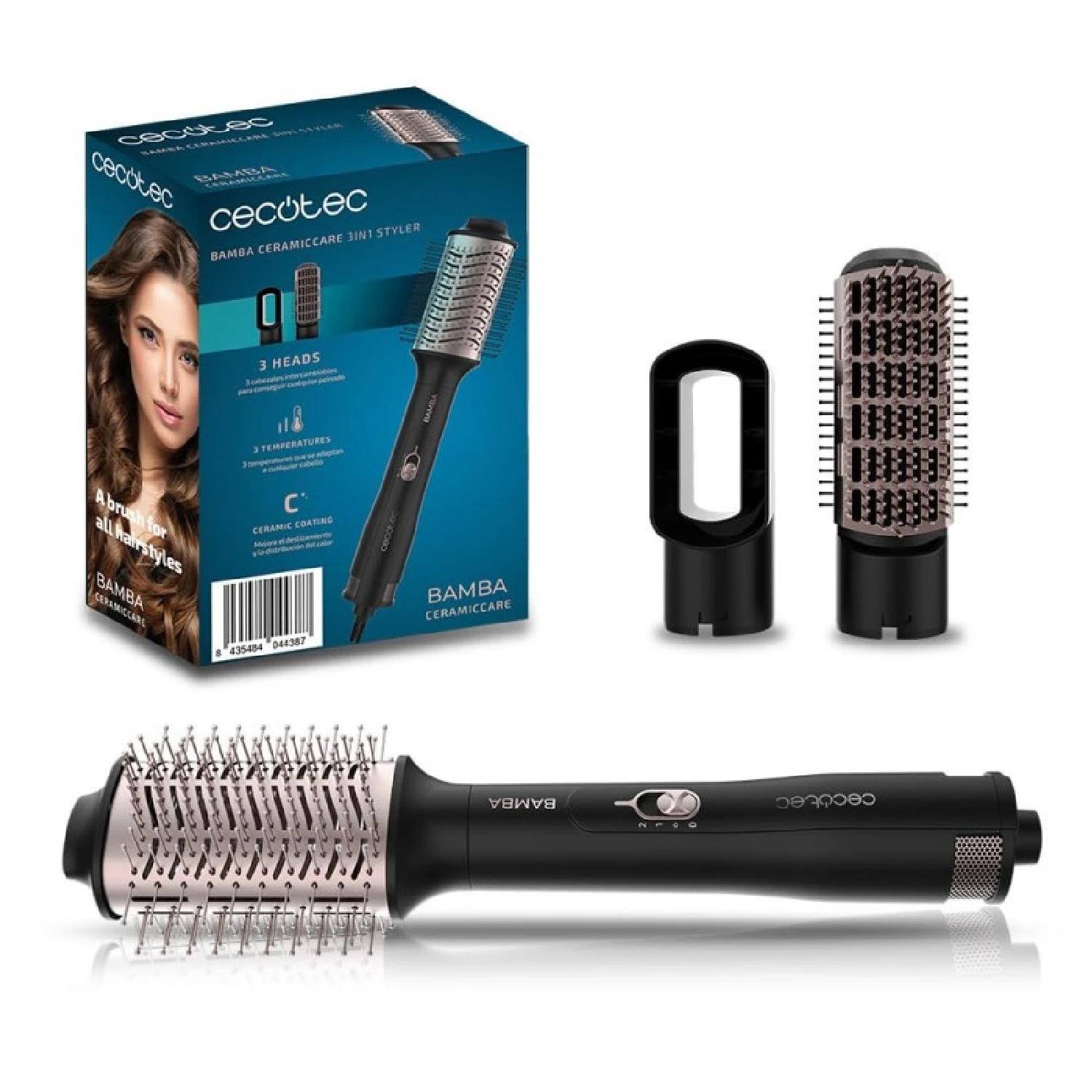 Air Brush 3in 1 Bamba CeramicCare 3in1 Styler. 1200 W, straightening, undulating and drying hair, 3 heads interchangeable, 3 temperatures and 2 speeds, ceramic coating