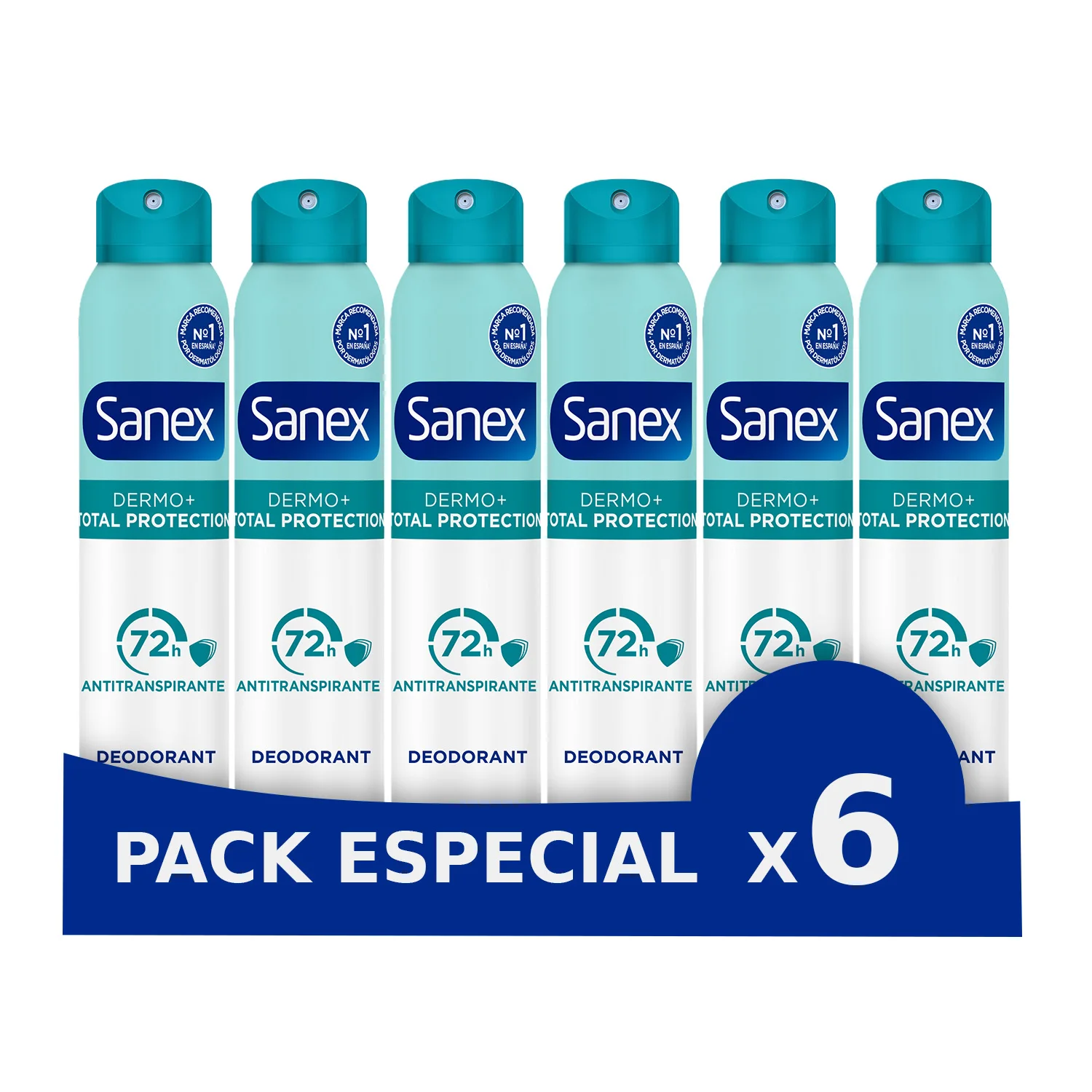 Sanex Pack x6 Desodorante Spray Dermo+ Total Protection 72-Horas Antitranspirante Unisex (200ml)
