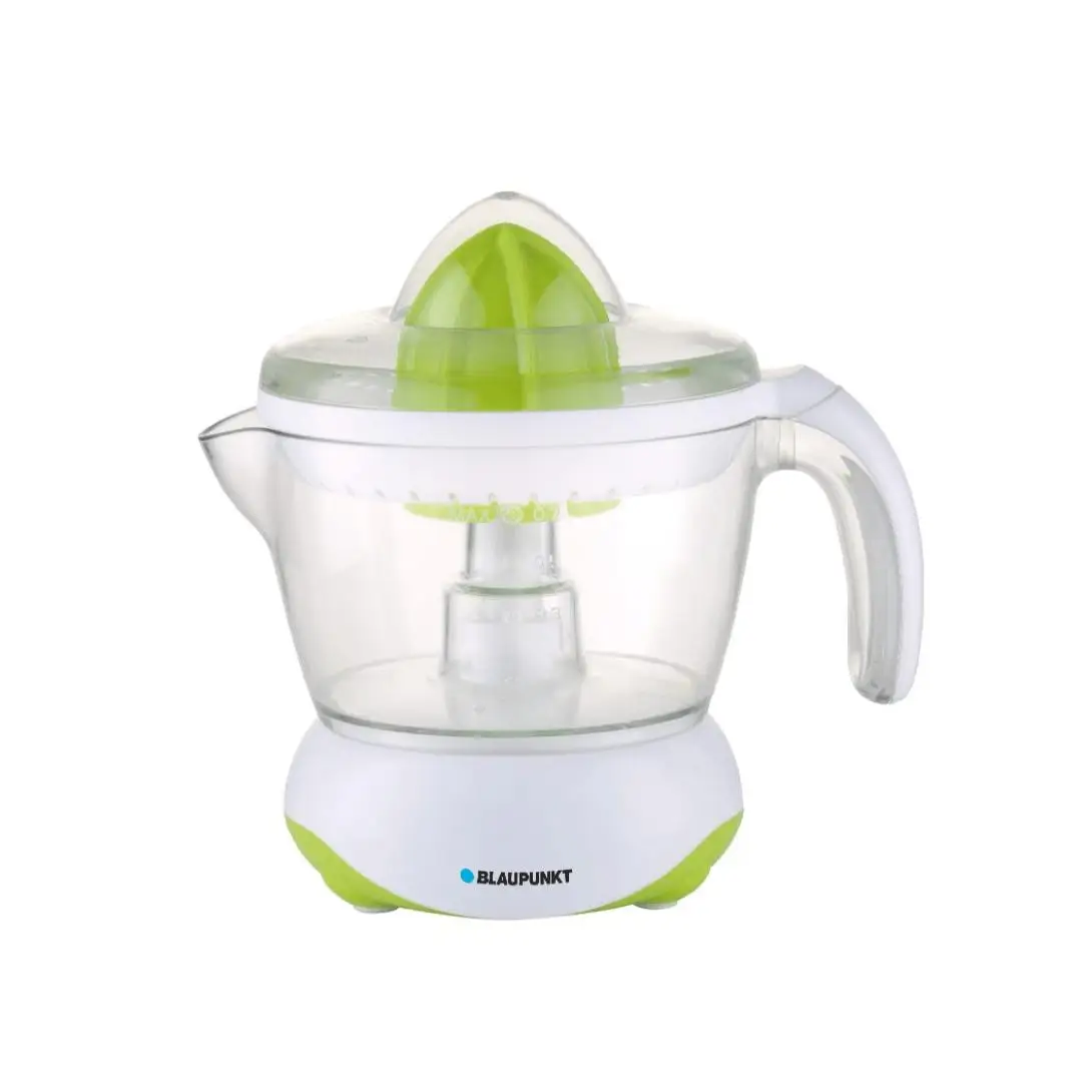 Blaupunkt 40w 1.2l citrus juicer with double rotation and 1.5 l jug for direct serving. It starts by pressure and stops when released, it integrates a cable guard and the main parts are dishwasher safe. Top quality german trusted