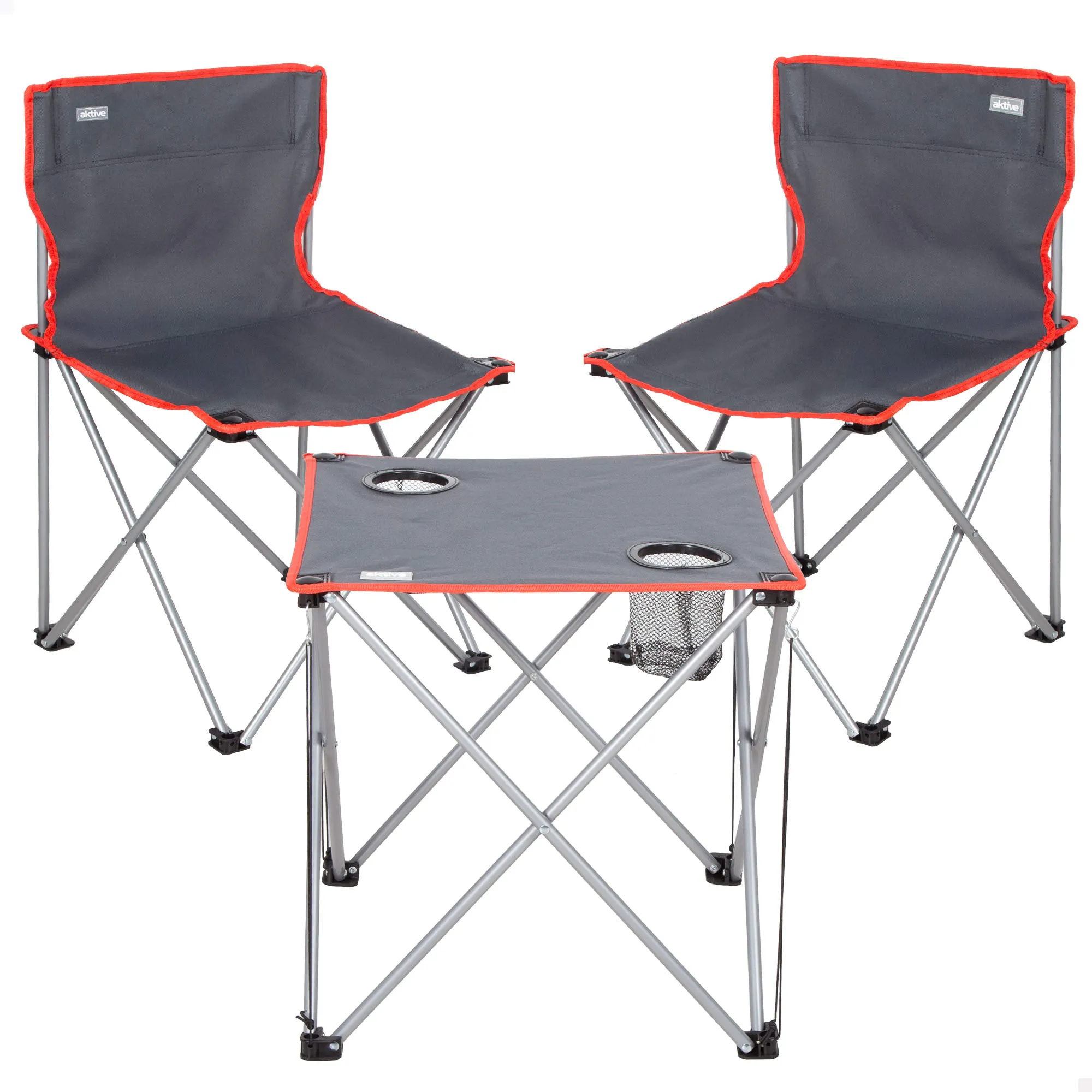 Aktive - Mesa plegable camping 2 personas, mesa de 46x46x46 cm, 2 sillas de 43x43x71 cm, estructura acero, patas con topes antivuelco, soporta 110 kg, bolsa transporte, sillas de camping, sillas playa