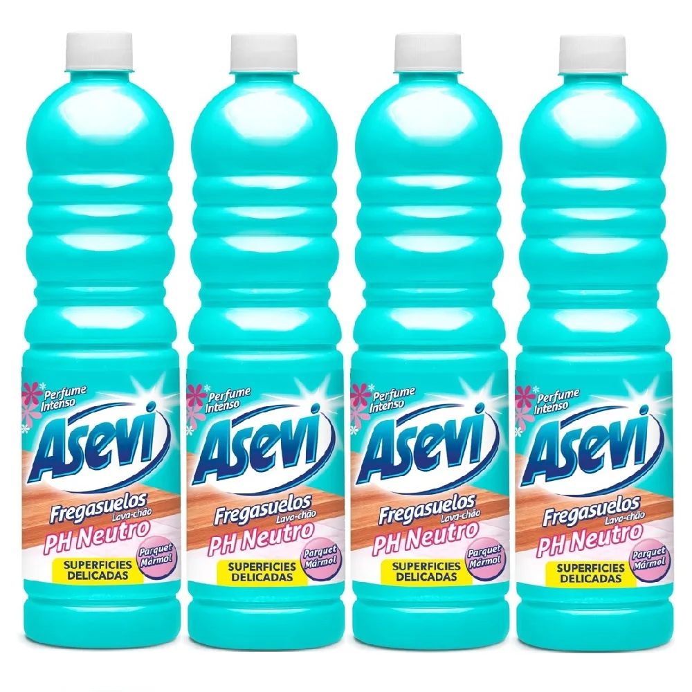 Asevi Fregasuelos Concentrado PH Neutro, Parquet Marmol, Pack Ahorro 4x1L, Perfume Duradero con Aroma Fresco, Limpiasuelos para Todo Tipo de Suelos, Incluso Superficies Delicadas