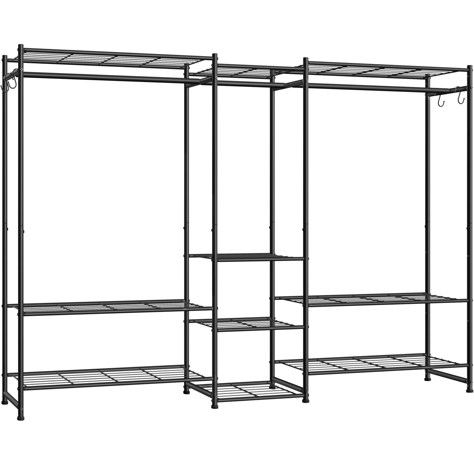SONGMICS Perchero, Armario Abierto, Guardarropa con 10 Estantes, 3 Barras para Perchas, 4 Ganchos en S, Metal, para Dormitorio, Salón o Recibidor, Negro
