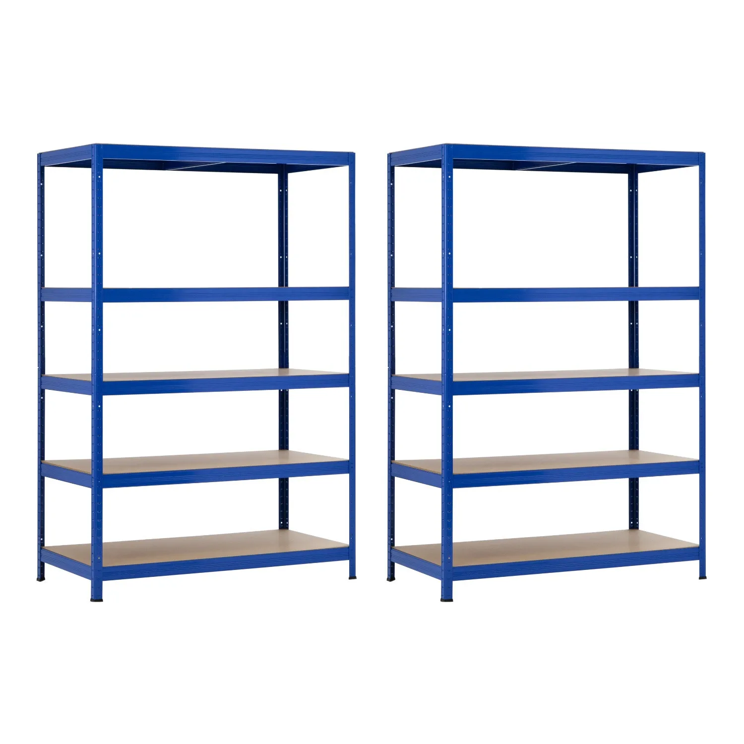 7H SEVEN HOUSE Pack 2 Estanterías Modulares Acero Galvanizado Azul y Madera con 5 Baldas Ajustables | Estantería de Almacenaje Uso Doméstico y 