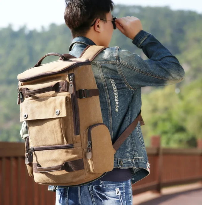 Prowalk-unisex kari 40l canvas backpack - hiking and excursions with style, resistance and versatility for all your adventures. With padded pc compartment, waterproof, ideal for daily and outdoor activities