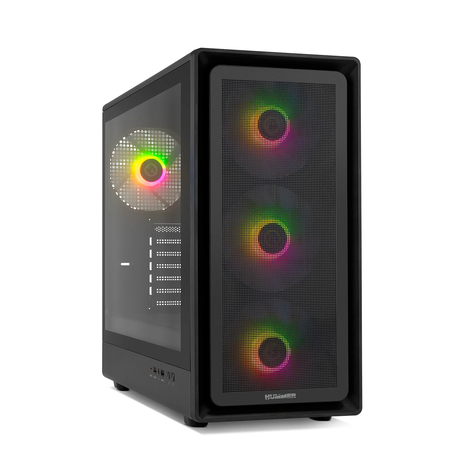 NOX Hummer Aero – Semitorre ATX | M-ATX | ITX 4 Ventiladores ARGB PWM de 140mm Incluidos, Frontal Mesh, Lateral Cristal Templado, USB-C y USB 3.0, Soporte para GPU de 420 mm, Filtro Magnético, Negra