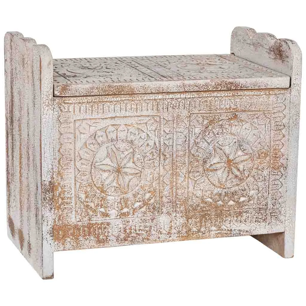 Wonderlust Deco - Baúl de madera blanco y marrón acabado artesanal 60x36x50cm Marrón 60x36x50h cm