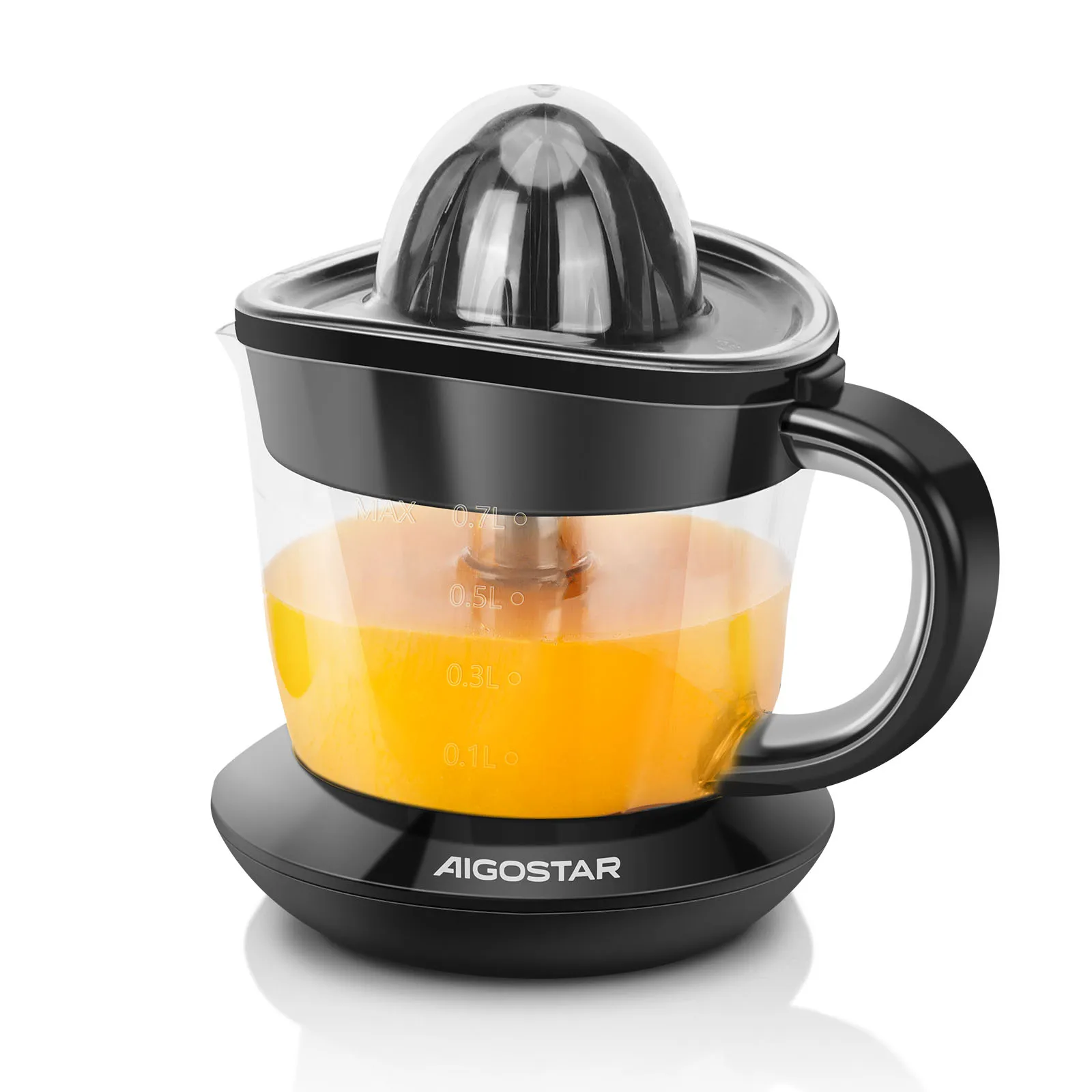 AIGOSTAR Exprimidor de Naranjas Electrico (40W,0.7ml),Doble Sentido de Giro, Doble Cono, Cubierta Antipolvo.