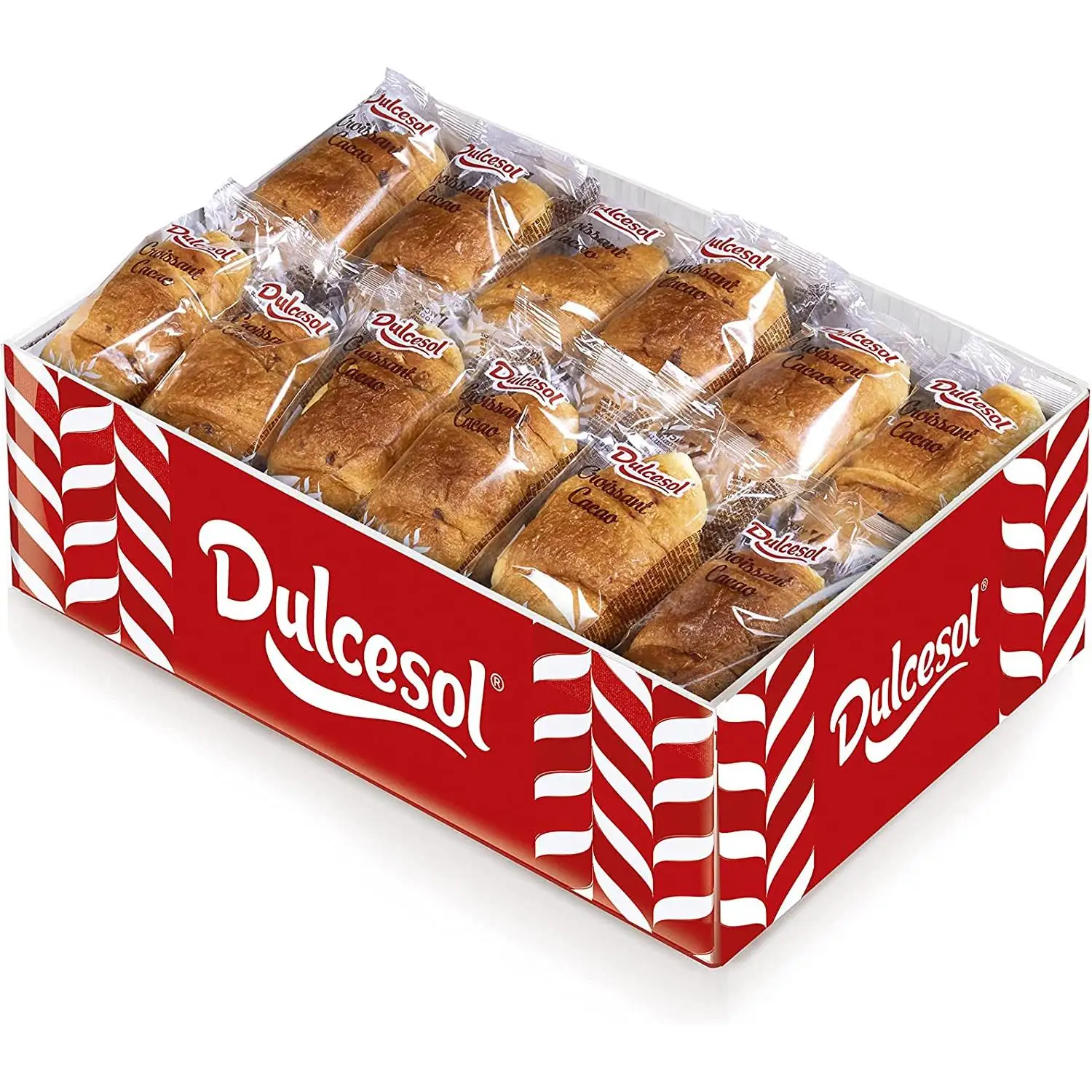 Croissants de Cacao Dulcesol envueltos individualmente en formato de 1.6 Kg - Contiene entre 34 y 36 unidades - Con nuestro delicioso croissant con extra de relleno tendrás una explosión de sabor en tu boca de nuestro delicioso cacao.
