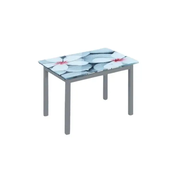 Mesa de cocina extensible con tapa de cristal con impresión de flores