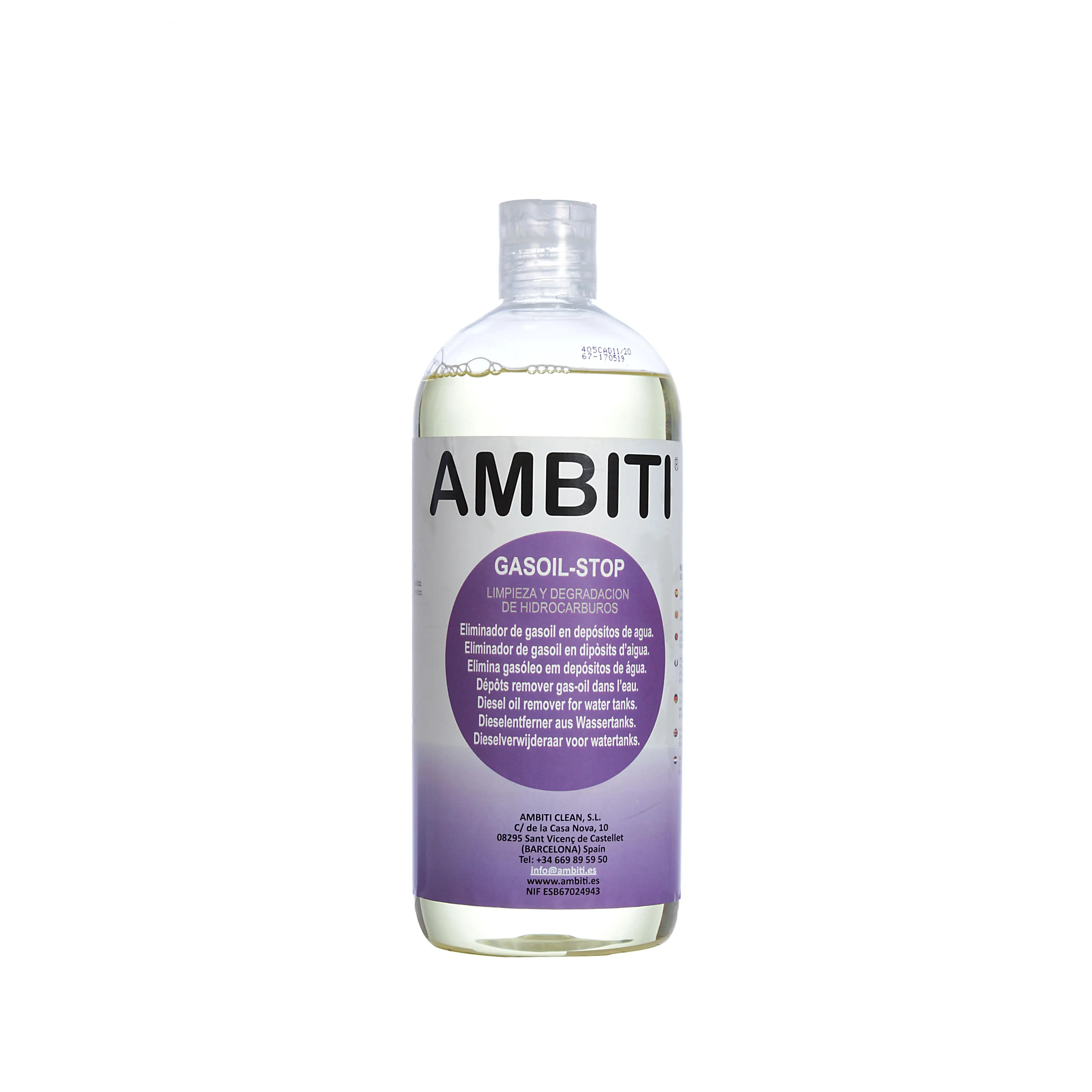 Ambiti  Gasoil Stop  Limpieza y Degradación de Hidrocarburos  Eliminador de Gasoil en Depositos de Agua  Elimina Malos Olores y Sabores de Gasoil  Envase de 1L