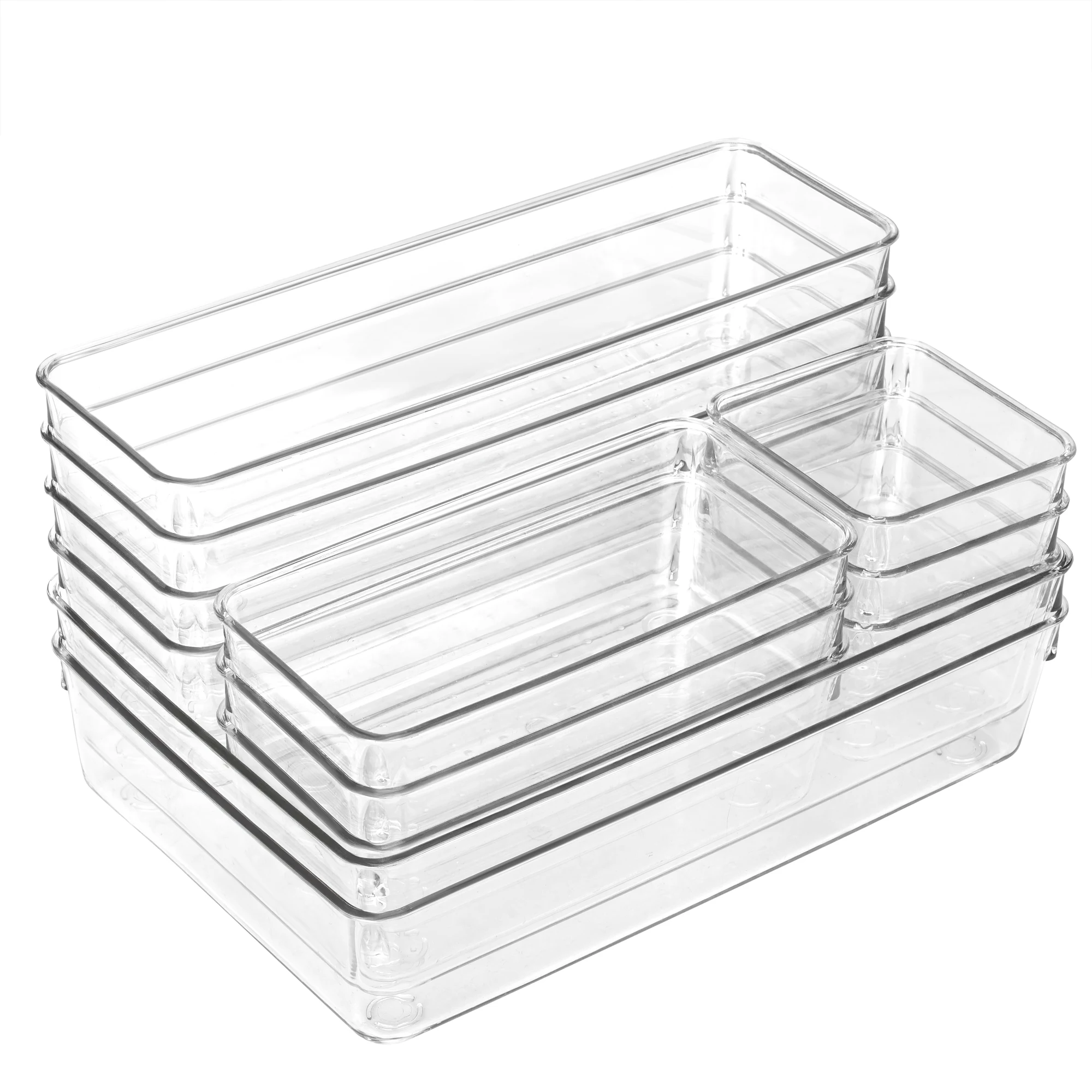 T-LoVendo Set de 12 Cajones de Organización | Organizadores de Plástico Transparentes | Separadores de Cajones para Escritorio | Baño | Cocina | Frigorífico | Despensa | Maquillaje | Joyas | Multiusos