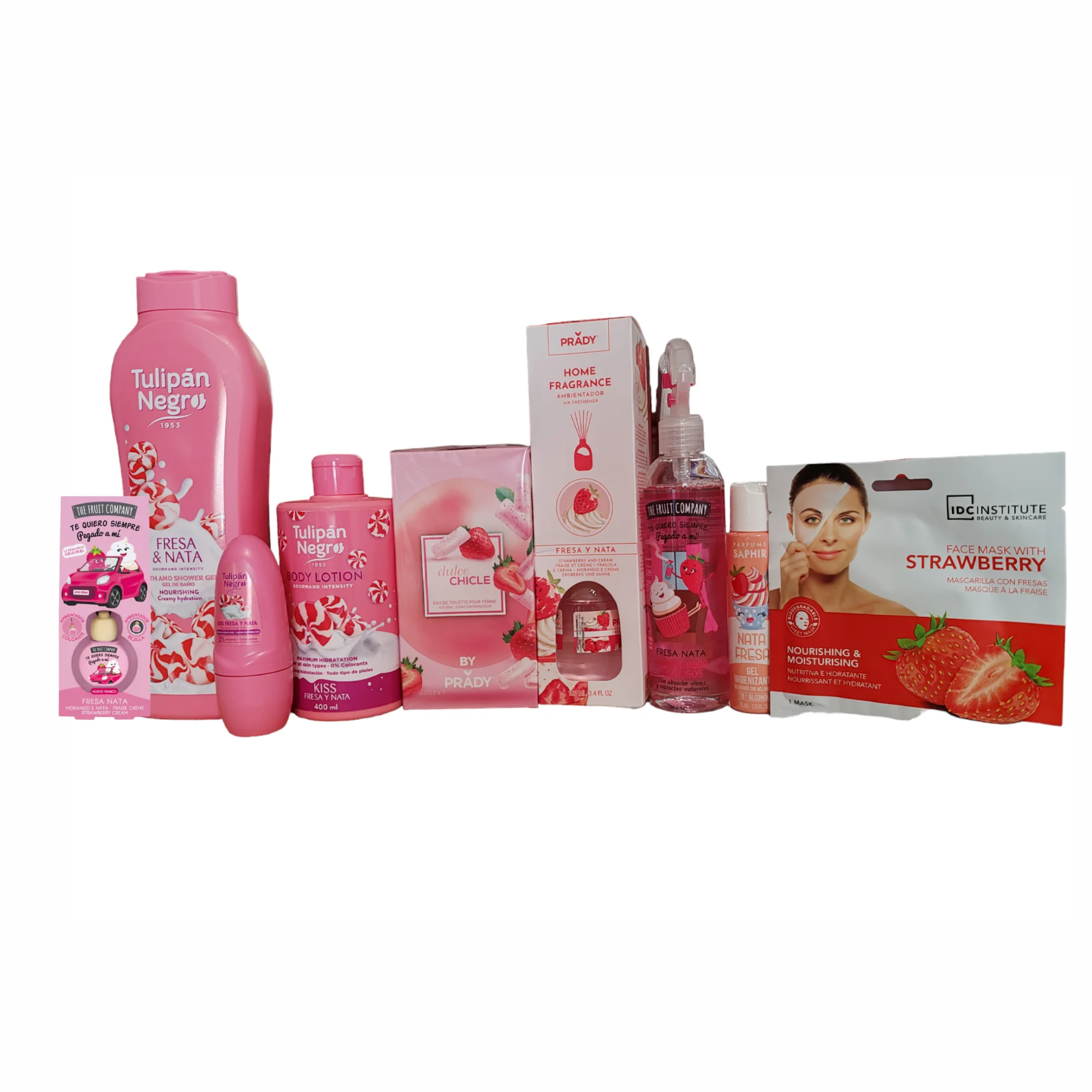 Pack strawberry and cream cosmetic and home products 