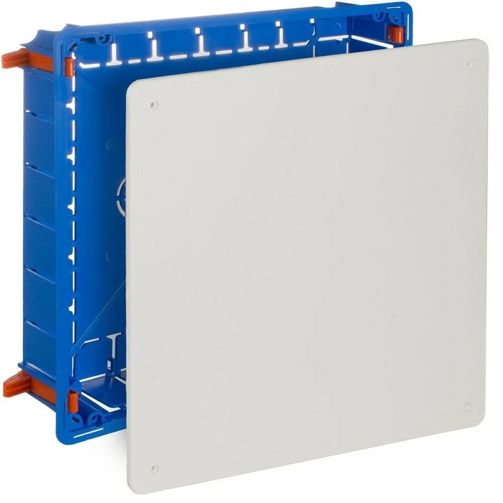 Solera 523GW Caja De Conexión De Empotrar En Tabique Hueco, 250 x 250mm, Tapa Con Tornillos, Sistema De Fijación Mediante Bridas.