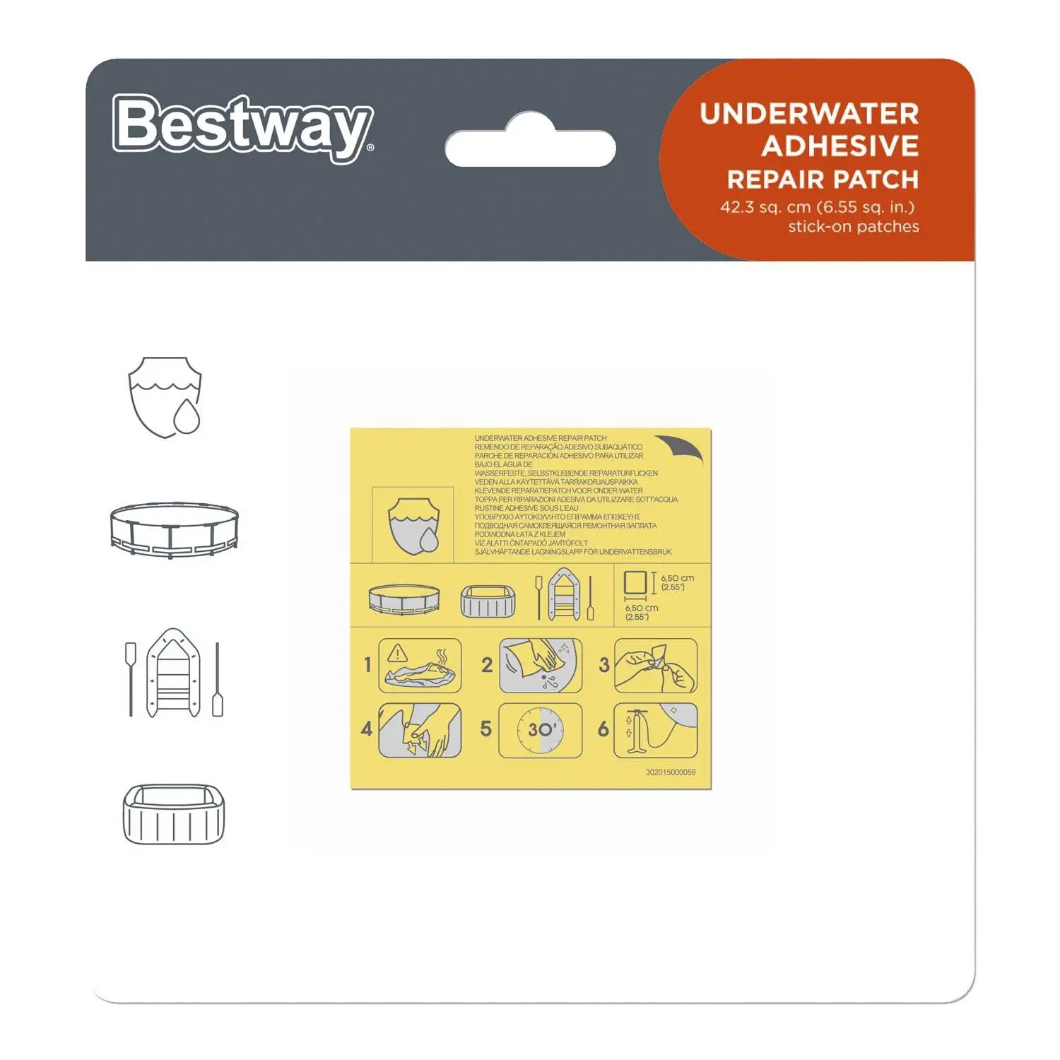 Pack 10 parches de reparación Bestway extra fuertes y Parches de uso bajo el agua para piscinas desmontables, flotadores, hinchables, etc.