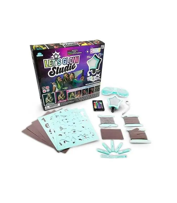 Giochi Preziosi Lets Glow creation studio-you will shine in the dark-decorate yourself as you want-includes adhesive templates-includes ribbons-includes glasses