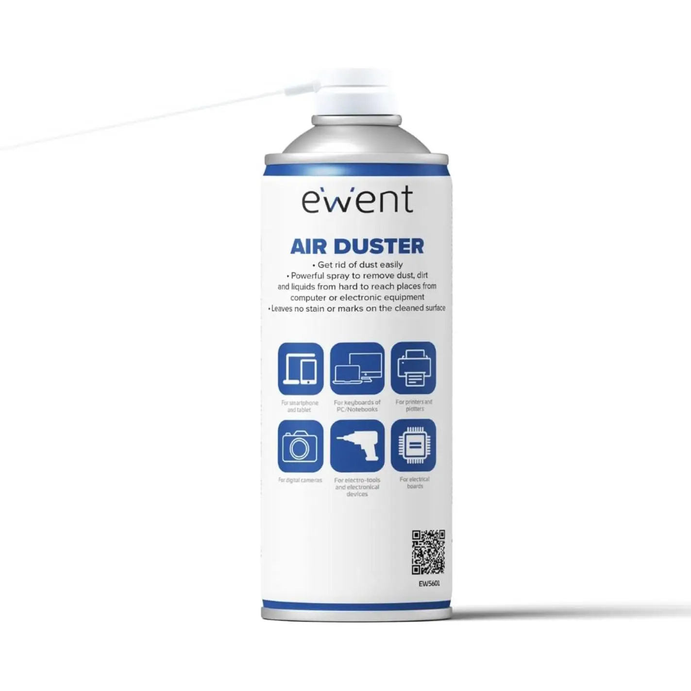 Ewent EW5601 - Spray Limpiador de Aire Comprimido Compresor de Aire de 400ml, Potente Soplador para Eliminar el Polvo y  Suciedad no Adherida, Libre de CFC, Perfecto para Limpiar Equipamientos Electrónicos, como PCS Ordenadores, Teclados, Impresoras.