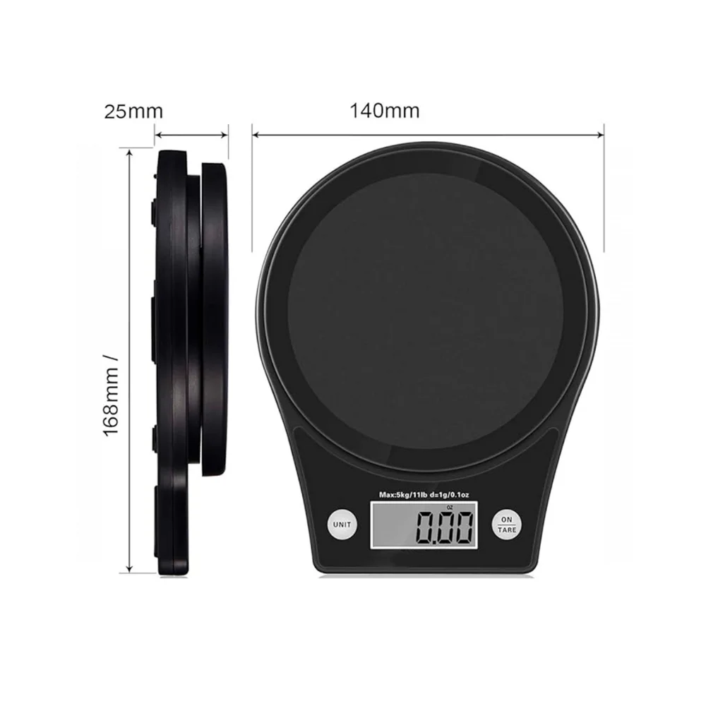 High Precision Digital Scale UNIKA - 1 kg capacity, 0.1 g accuracy, LCD display, portable battery-powered design, ideal for cooking and laboratory use, featuring tare function and waterproof tray for easy cleaning.