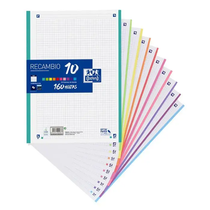OXFORD replacement 10 colors band A4 160H Frame 5MM 90GR assorted SCHOOL 29x21x1 Cms.