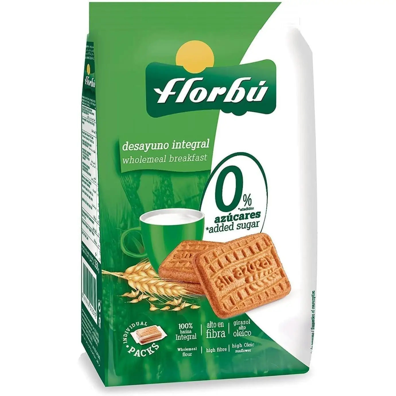GALLETAS INTEGRALES 0 AZUCAR AÑADIDO FLORBUDESAYUNO INTEGRAL  PAQUETES 6 DE /350G