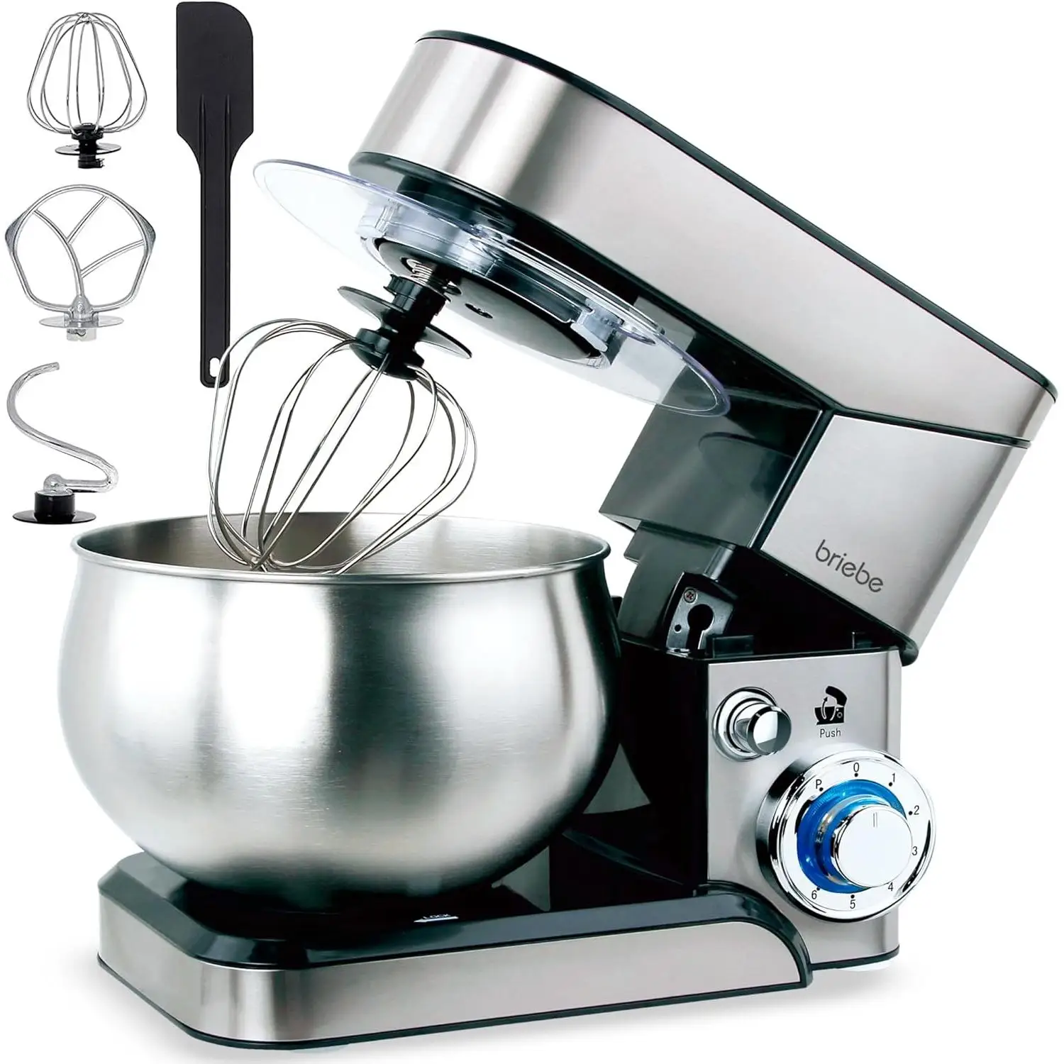 Briebe KM1114 Batidora Amasadora Repostería Profesional Robot Cocina 5 L, Movimiento Orbital, Varillas, 1800W, Acero Inoxidable