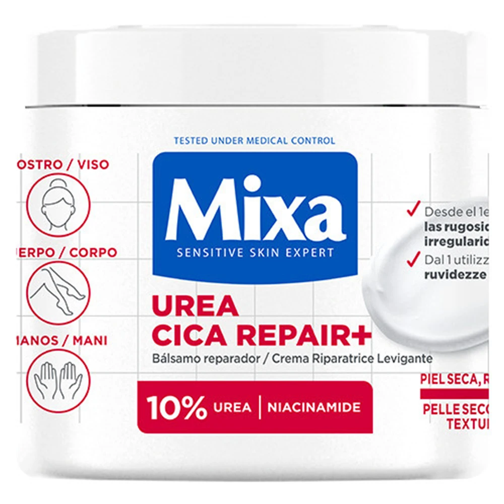 MIXA | Crema corporal y/o loción corporal de Urea Cica Repair+ para piel muy seca.