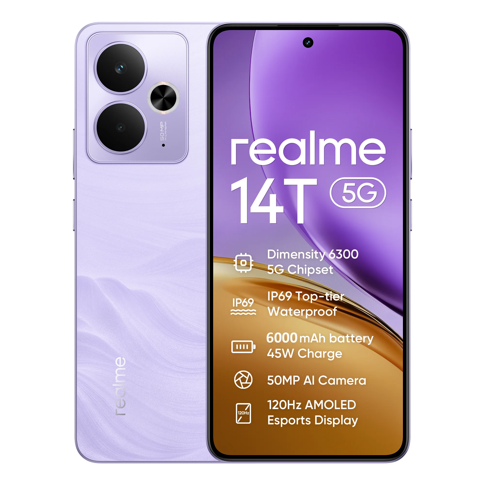 Phone - realme 14t 5g smartphone 8gb+256gb, 6000mah battery 45w charging, premium ip69 waterproof, mediatek dimensity 6300 5g, 50mp ai camera, 120hz esports amoled screen #2