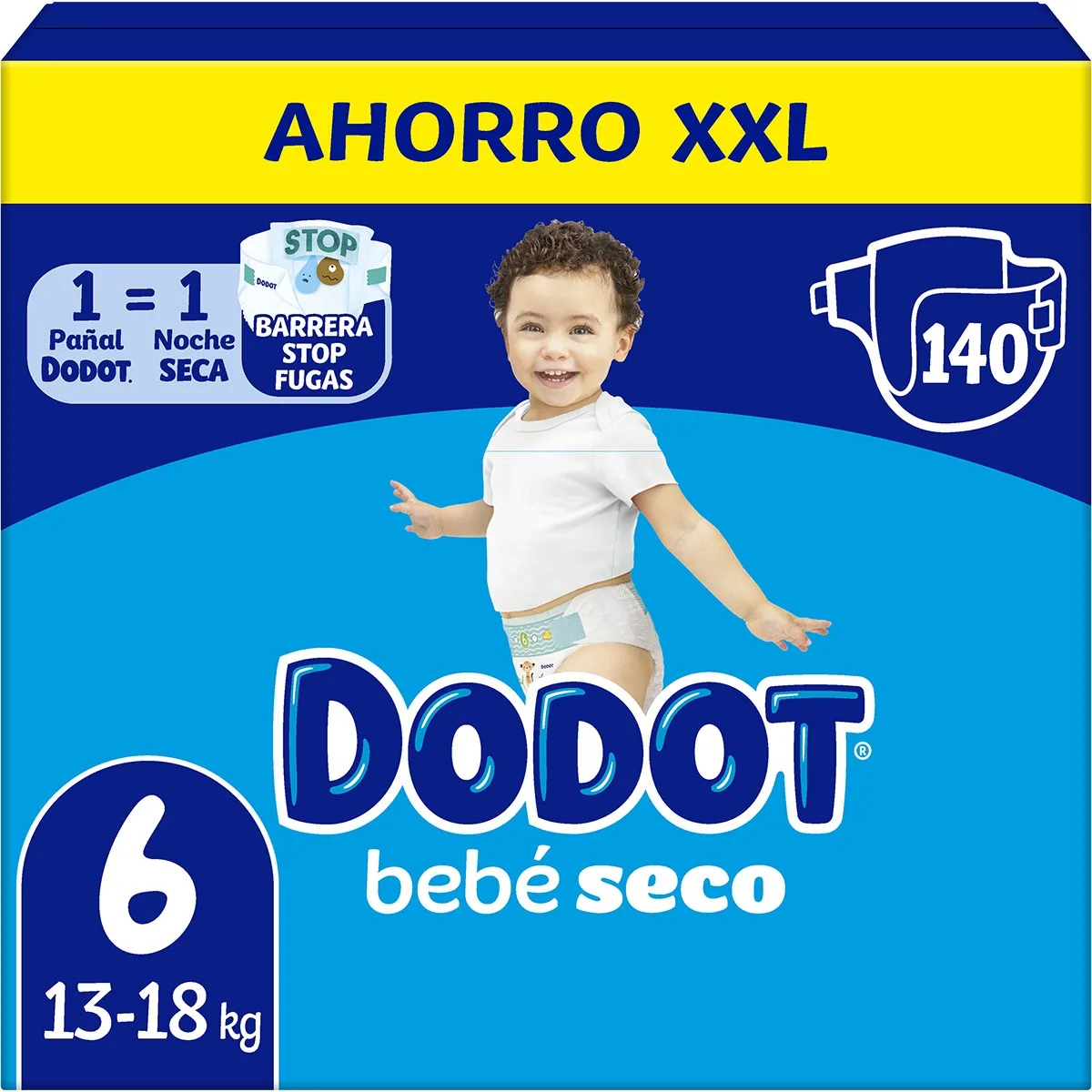 Dodot Bebé-Seco Pañales Talla 6, 13-18 kg, 140 Unidades, Ultra Seco con Barrera Anti-Fugas