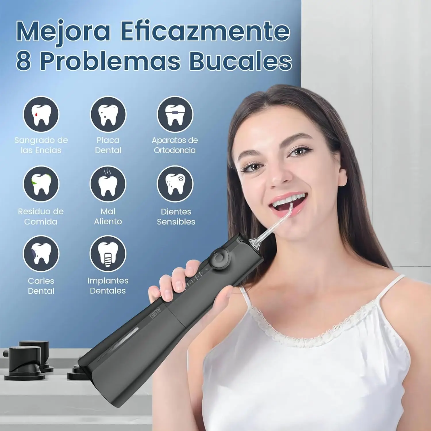 Timits portable oral irrigator 8 nozzles 5 modes usb-c rechargeable