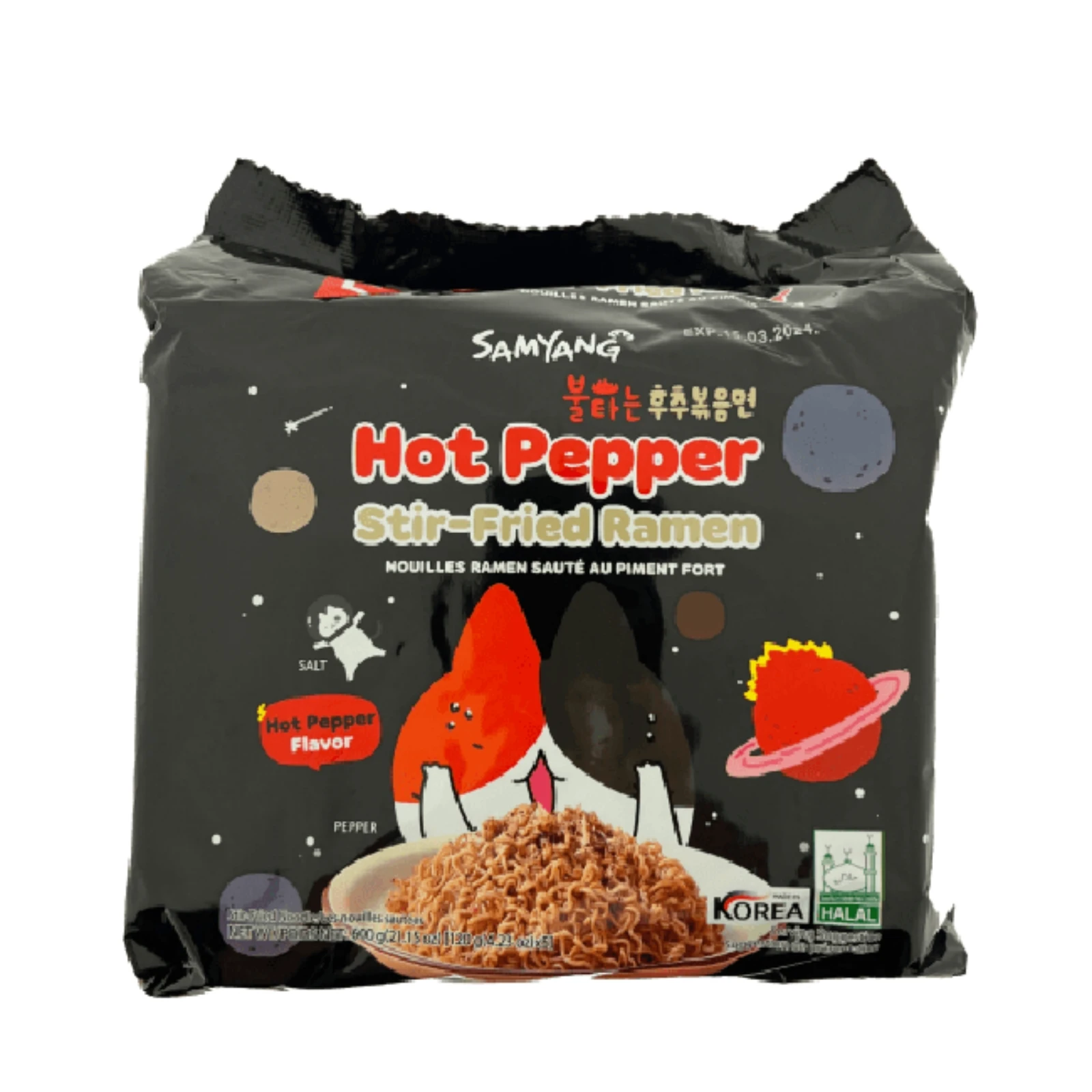 SAMYANG stir fried ramen HOT PEPPER, yakisoba instantaneo sabor al pimiento, bolsa de 5U