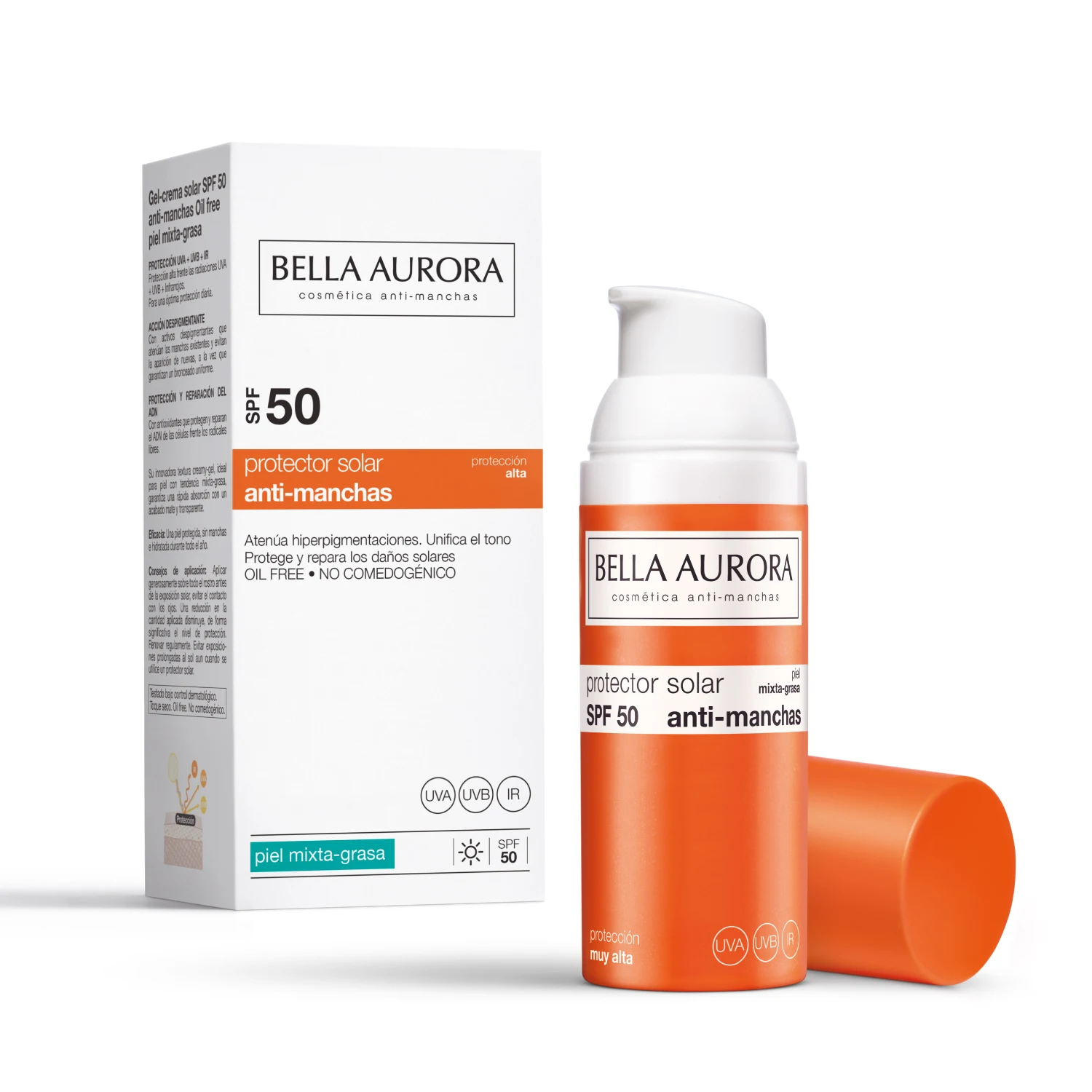 BELLA AURORA Sunscreen SPF 50 + 50 ml for Mixed-Fat Skin Sun Cream Anti-Spot Face Sunscreen Sunscreen Sunscreen Quick Absorption Calm Skin Daily