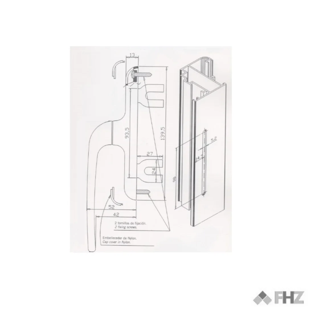 Handle cremona 2 u-blades fhz white for europe series and 40x20 #3