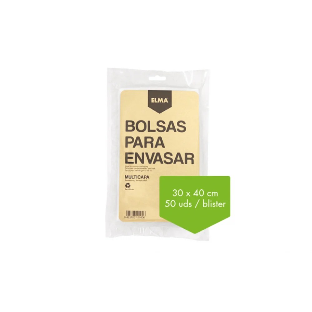 Anakel Home Pack de 50 bolsas para envasar al vacío 30x40 cm de ELMA, Multicapa Alta Resistencia 95µm, Filtro UV y Rejilla de Succión,