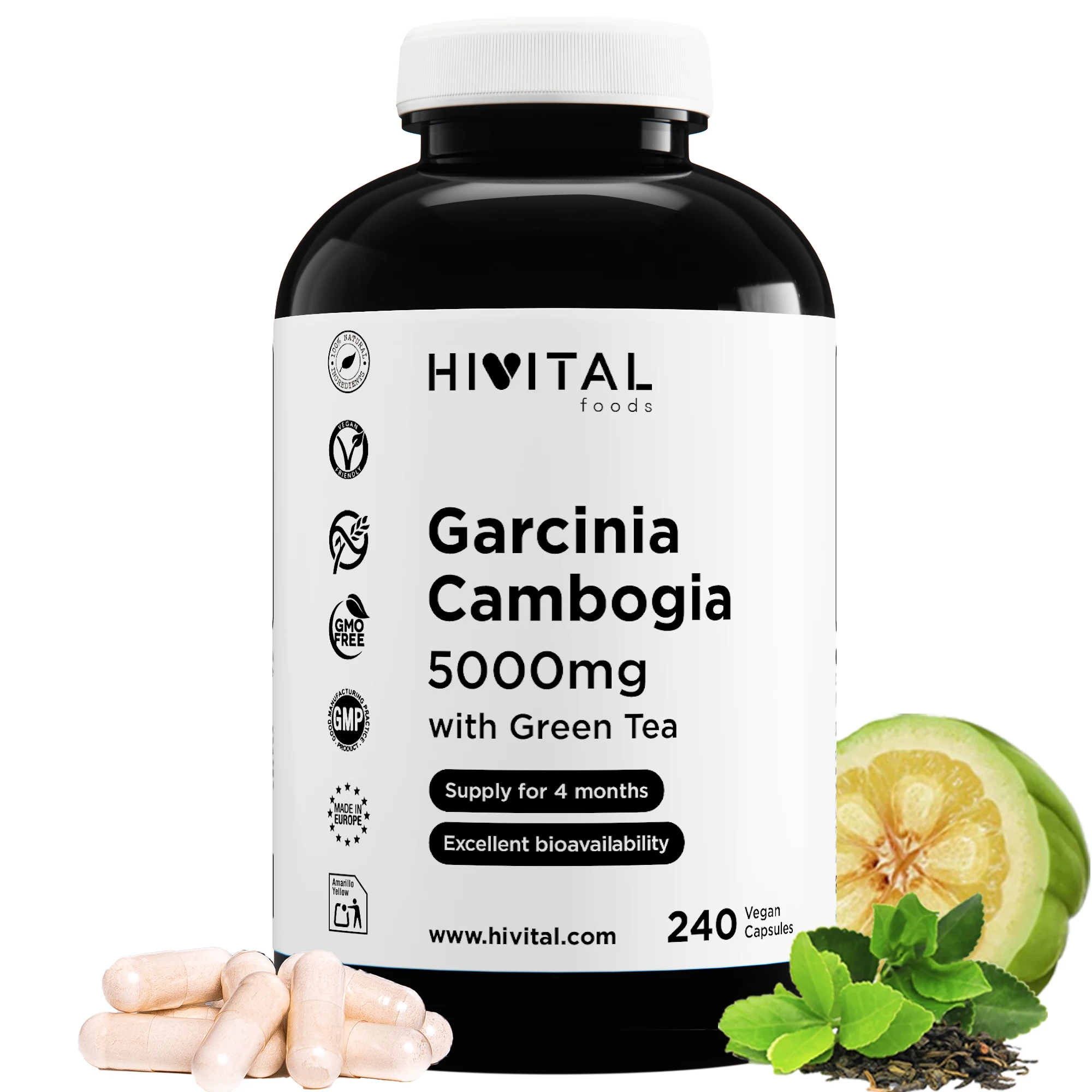 Garcinia Cambogia 5000 mg | 240 cápsulas veganas. Hivital