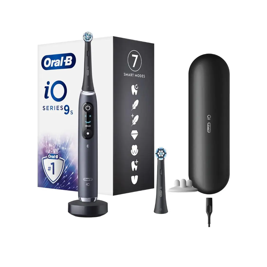 Oral-B iO 9S cepillo eléctrico con 2 cabezales y 1 estuche de viaje de carga.Disponible en Blanco y Negro, Producto Europeo con Garantía Oficial.