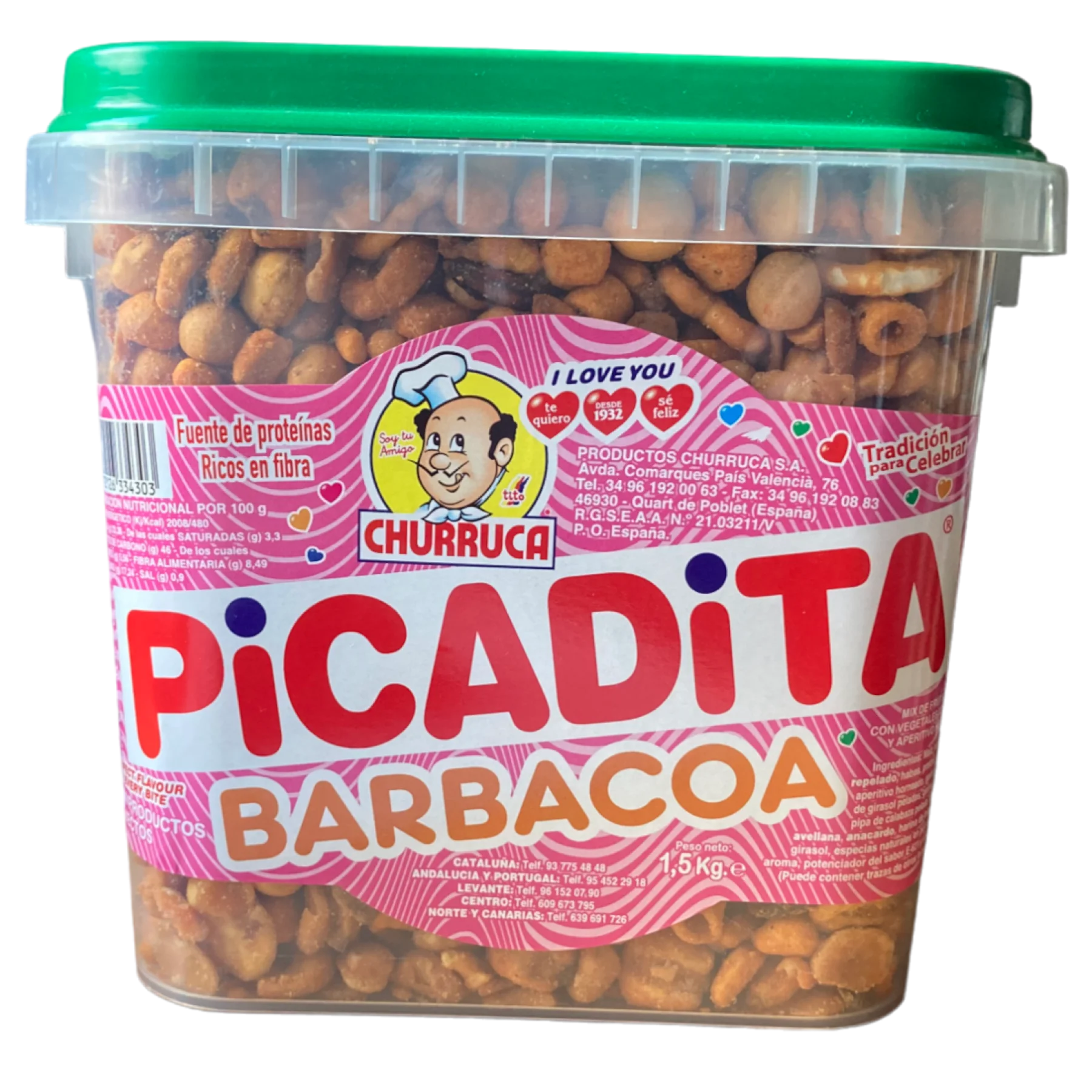 Churruca Picadita Barbacoa Cubo 1,5 kg Mix de Frutos Secos con Cereales Tostados y Aperitivo Horneado