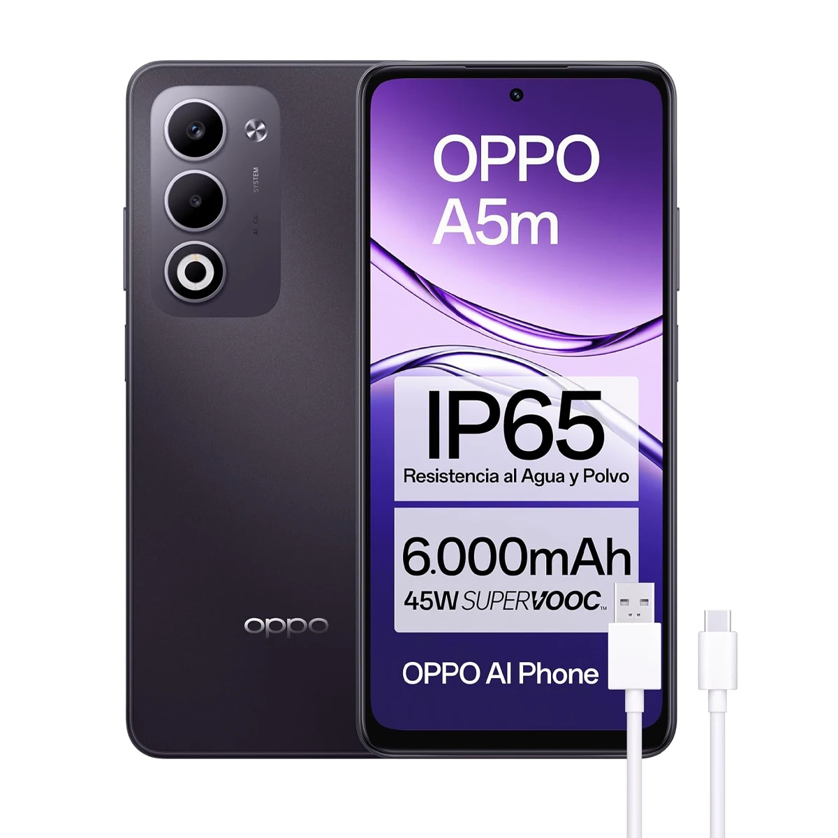 OPPO A5m - 8GB RAM, 256GB Storage, 6.67" Display, 50MP Camera, 6000mAh Battery, IP65 Waterproof, 45W Fast Charging, Android Smartphone in Midnight Purple for durable and reliable everyday use. #1